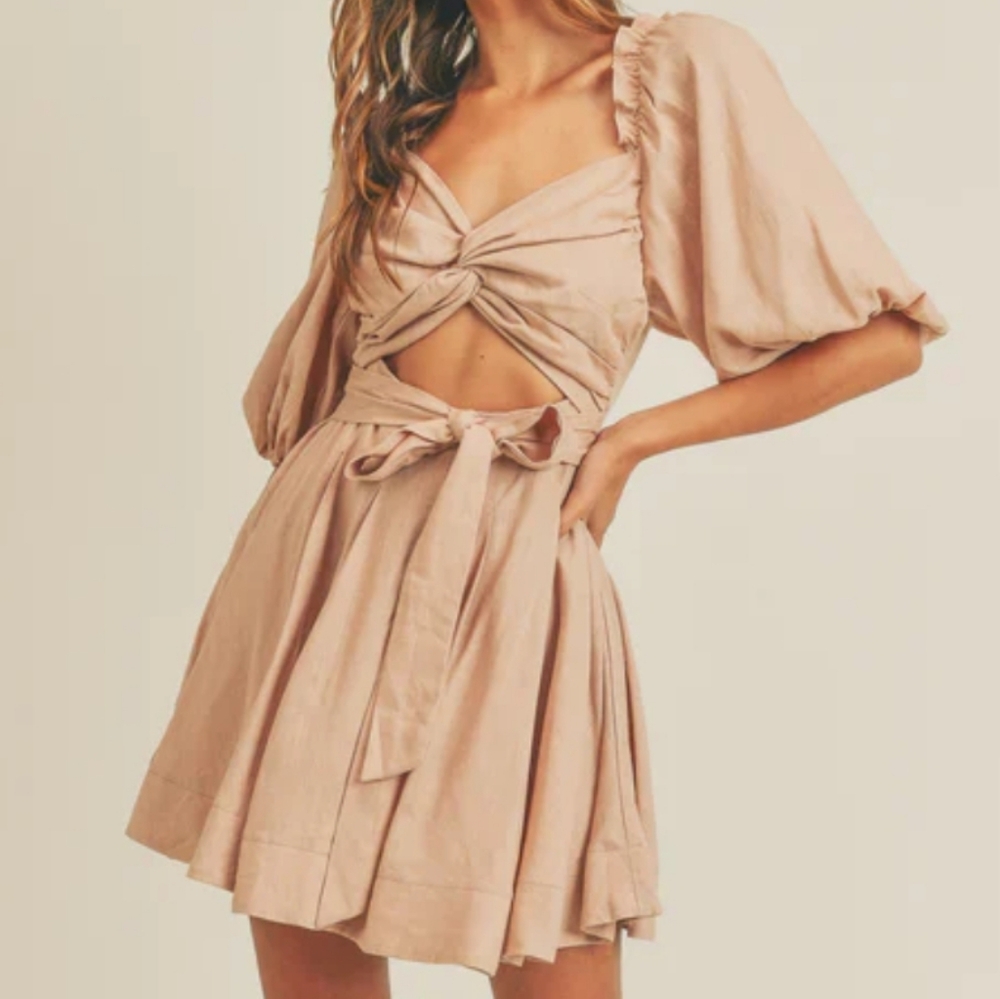 MABLE Blush Pink Puff Sleeve Mini Dress